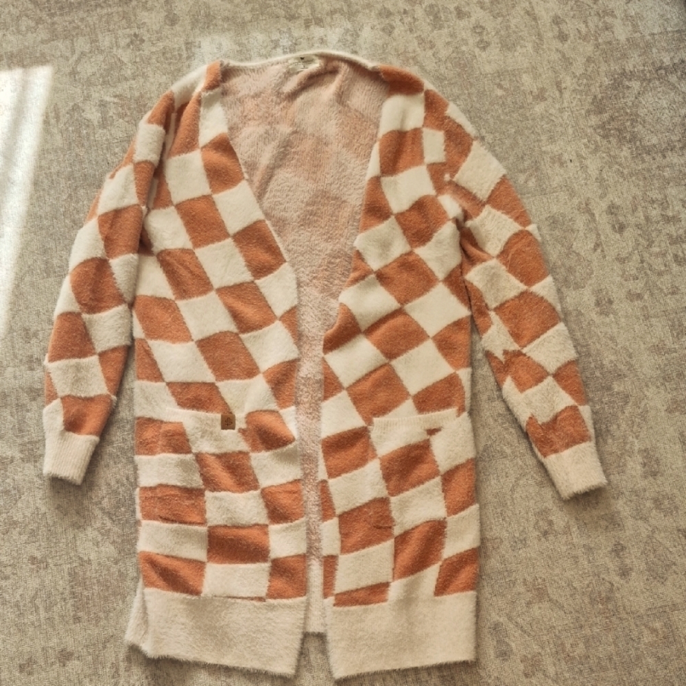 Checkered Knit Cardigan Sweater